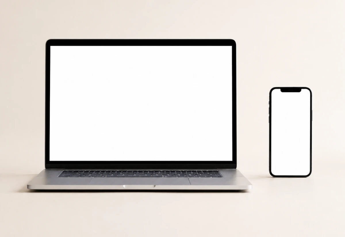 A service business website displayed on a computer and phone
