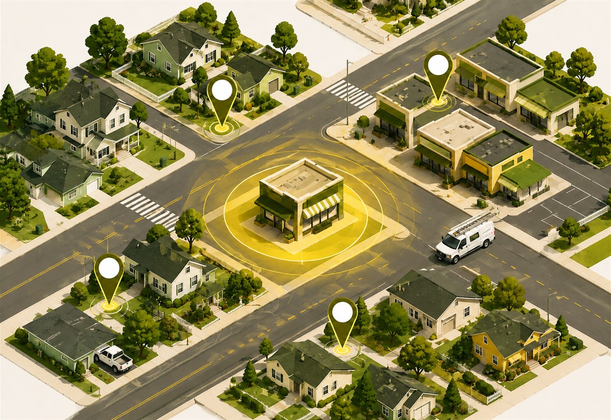 Illustrated map representing the area served by a local business